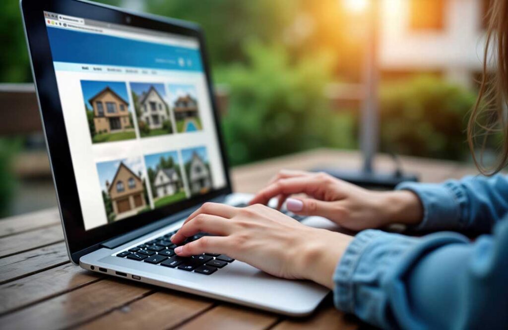 A couple reviews a home purchase offer with documents spread out on a kitchen table.